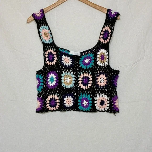 Rebellion Crochet Granny Square Crop Top Boho Festival Hippie Indie - Picture 1 of 6